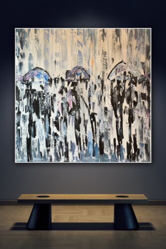 Richter Original Abstract Oil Painting 100x100cm On  2cm Canvas London Rain I