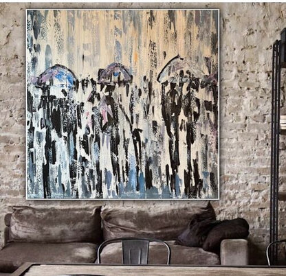 Richter Original Abstract Oil Painting 100x100cm On  2cm Canvas London Rain I