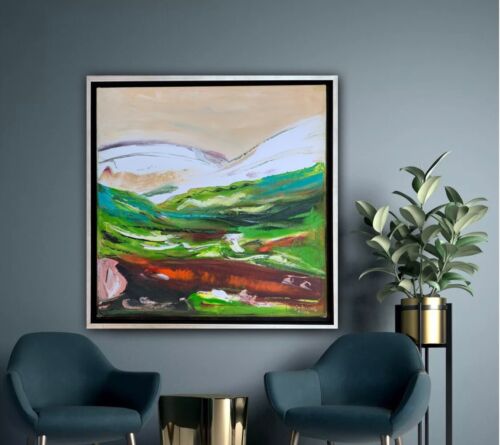 Framed Richter Style Oil Painting On 20mm Canvas 42x42xm Lake District’ Textured