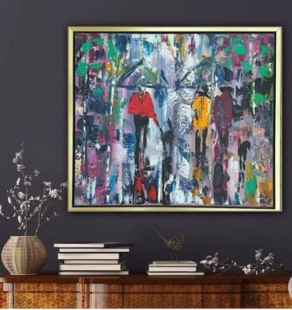 Framed Original Contemporary Abstract Oil Painting On Canvas 60x52cm London Rain