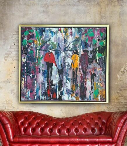 Framed Original Contemporary Abstract Oil Painting On Canvas 60x52cm London Rain