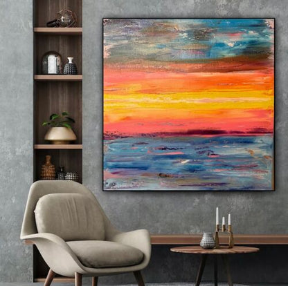 Monet Style Impressionist Abstrat original Oil Painting on Canvas 50x50cm Ocean