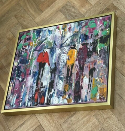 Framed Original Contemporary Abstract Oil Painting On Canvas 60x52cm London Rain