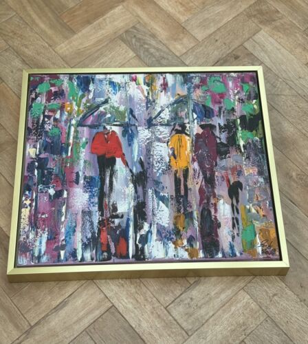 Framed Original Contemporary Abstract Oil Painting On Canvas 60x52cm London Rain