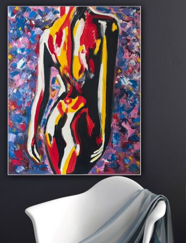 Large Abstract Original Oil Painting On 77x62cm canvas Sparking Nude Textured