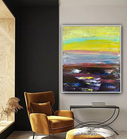 Richter Abstract original oil Painting on  Canvas 60X 50cm Sunset seaside escape