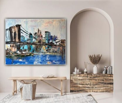 Kandinsky Stl Original Abstract Oil Painting On Canvas 100x80cm Brooklyn Bridge city