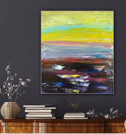 Richter Abstract original oil Painting on  Canvas 60X 50cm Sunset seaside escape