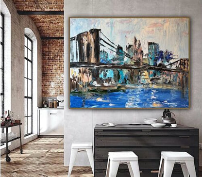 Kandinsky Stl Original Abstract Oil Painting On Canvas 100x80cm Brooklyn Bridge city