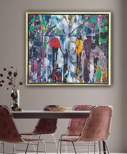 Framed Original Contemporary Abstract Oil Painting On Canvas 60x52cm London Rain