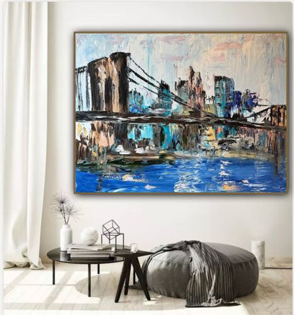 Kandinsky Stl Original Abstract Oil Painting On Canvas 100x80cm Brooklyn Bridge city