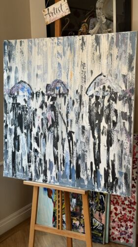 Richter Original Abstract Oil Painting 100x100cm On  2cm Canvas London Rain I