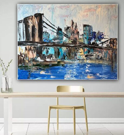 Kandinsky Stl Original Abstract Oil Painting On Canvas 100x80cm Brooklyn Bridge city