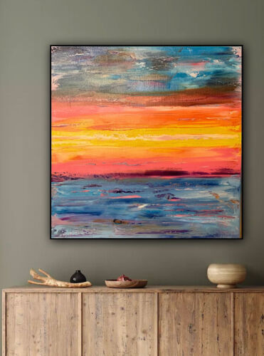 Monet Style Impressionist Abstrat original Oil Painting on Canvas 50x50cm Ocean