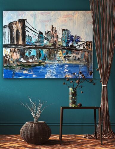 Kandinsky Stl Original Abstract Oil Painting On Canvas 100x80cm Brooklyn Bridge city