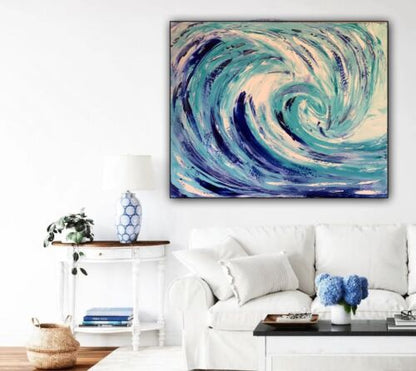 Large Abstract Impressionist Original Oil Painting On  50 X60cm Canvas ‘Waves’