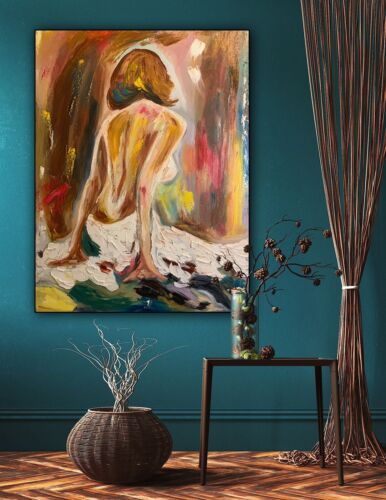 Large Abstract Original Oil Painting On 100x77cm canvas Autumn time Nude theme