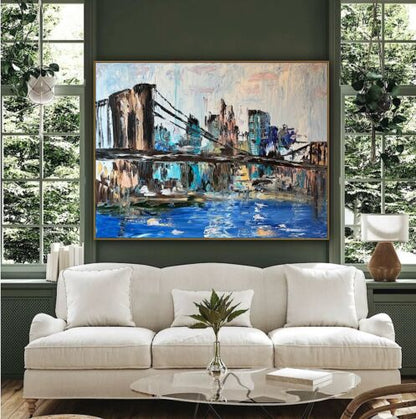 Kandinsky Stl Original Abstract Oil Painting On Canvas 100x80cm Brooklyn Bridge city