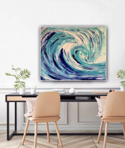 Large Abstract Impressionist Original Oil Painting On  50 X60cm Canvas ‘Waves’