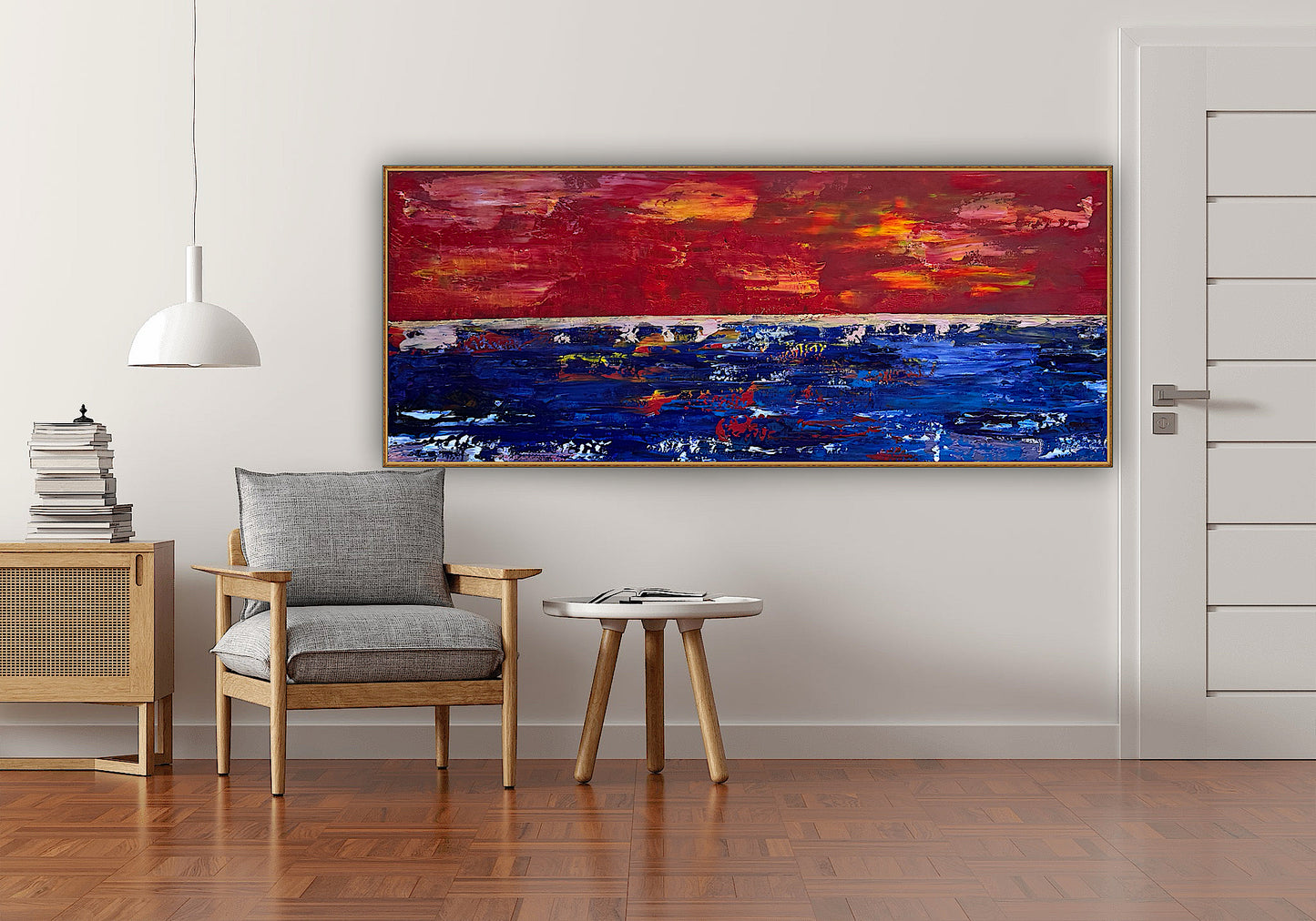 Abstract original Oil Painting On Canvas ‘Orange horizon’ 120cm X 50cm textured landscape