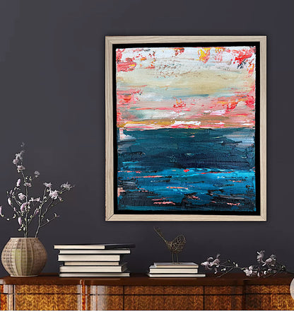 Framed in oak Original Abstract contemporary Oil Painting On Canvas 38x33cm  textured Oka Elysian Waters