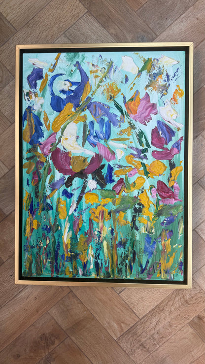 Framed in gold Textured Original Abstract Oil Painting On Canvas 50 x 40cm Eden Gardens