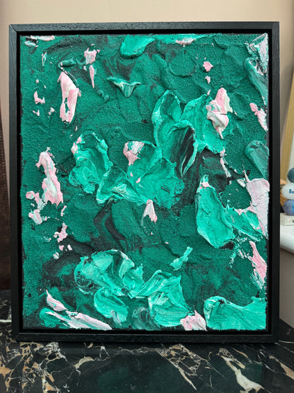 Framed in black textured Original Contemporary Abstract Oil Painting On Canvas 35x41cm Garden Love II
