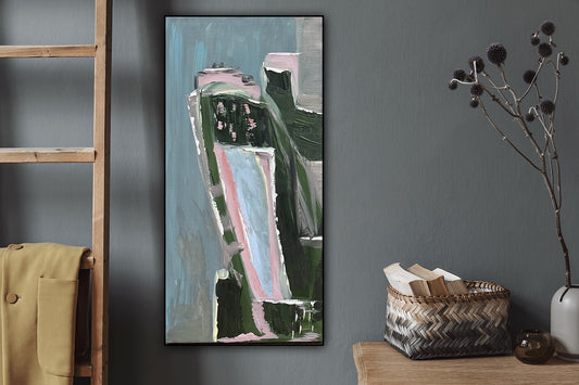 Oka Contemporary Abstract Original Oil Painting 30cm x 60cm textured House on a Hill