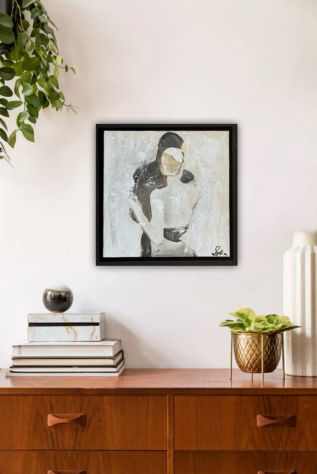 Framed Original Abstract contemporary Oil Painting On Canvas 35x35cm  love dance oka