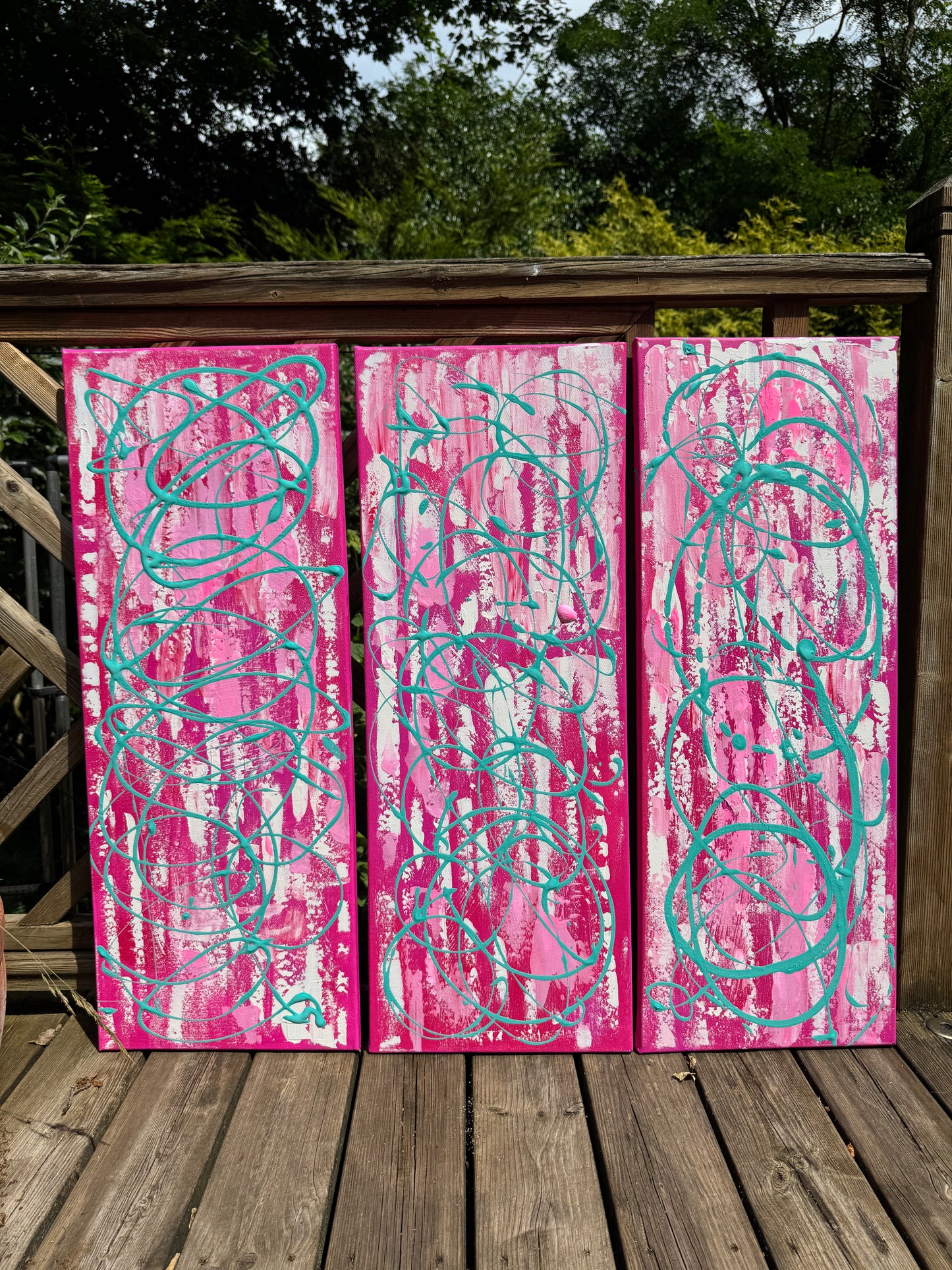 Oka set of 3 Modern Abstract Original Oil Paintings On Canvas ‘’Japan blossom’ 80 x 90 cm overall
