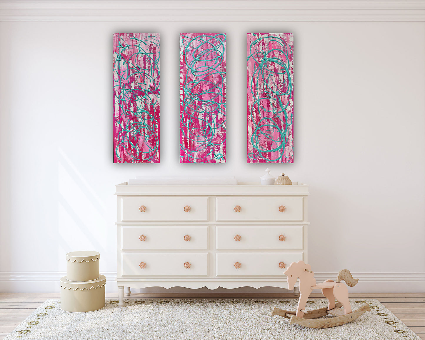 Oka set of 3 Modern Abstract Original Oil Paintings On Canvas ‘’Japan blossom’ 80 x 90 cm overall