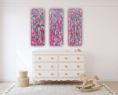 Oka set of 3 Modern Abstract Original Oil Paintings On Canvas ‘’Japan blossom’ 80 x 90 cm overall