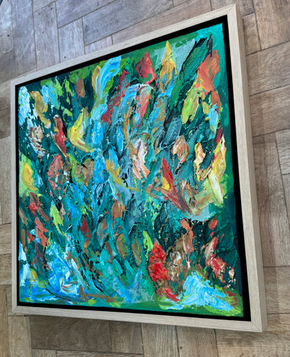 Framed in oak Original Abstract contemporary Oil Painting On Canvas 55x55cm Velvet Tides textured Oka