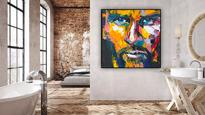 Original Abstract mixed media oil Painting On Canvas 50x50cm male portrait ‘Alejandro’ oka