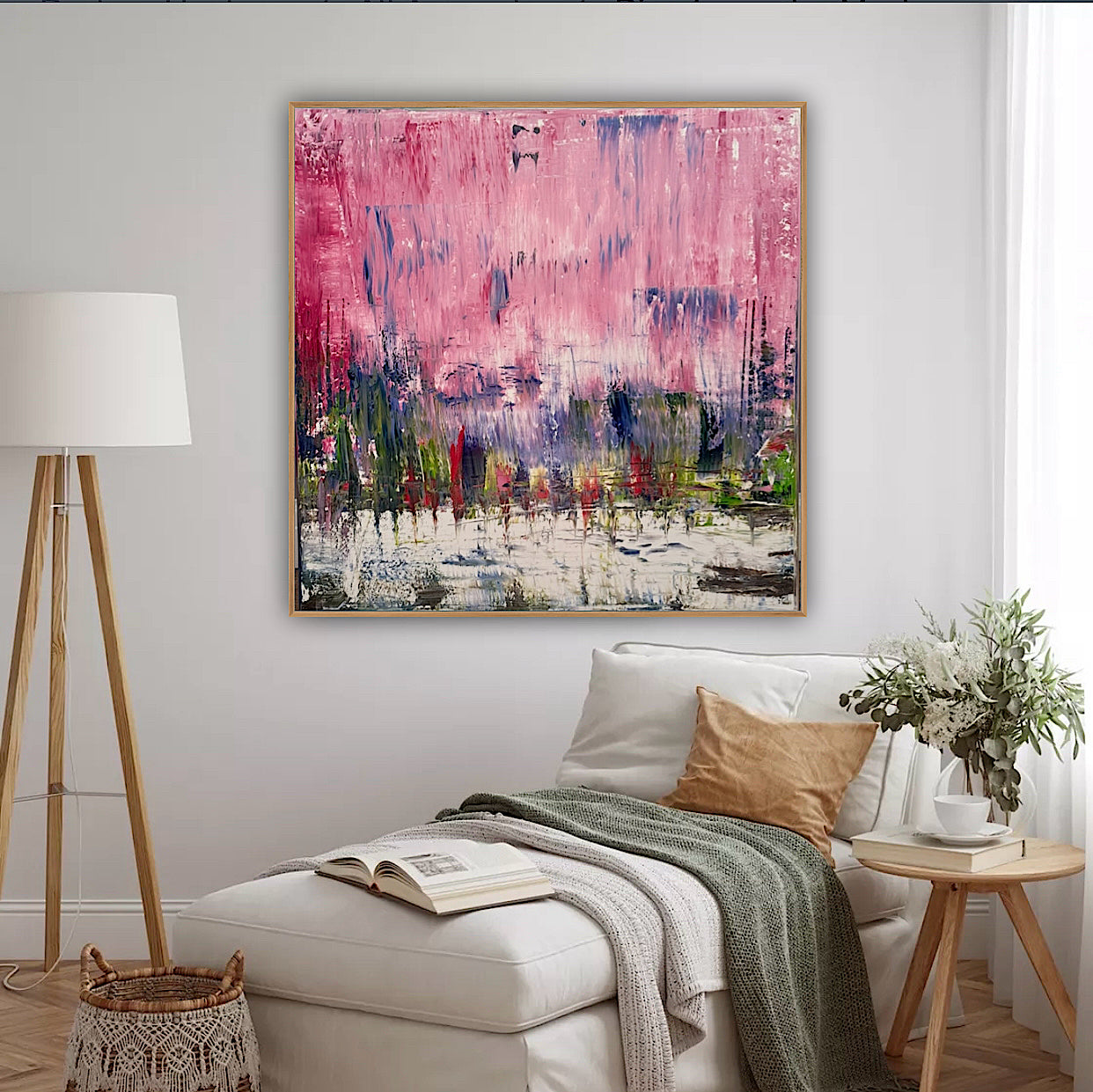 Oka style textured Original modern Abstract Oil Painting On Canvas 80 x 80cm ‘Pink Horizon’