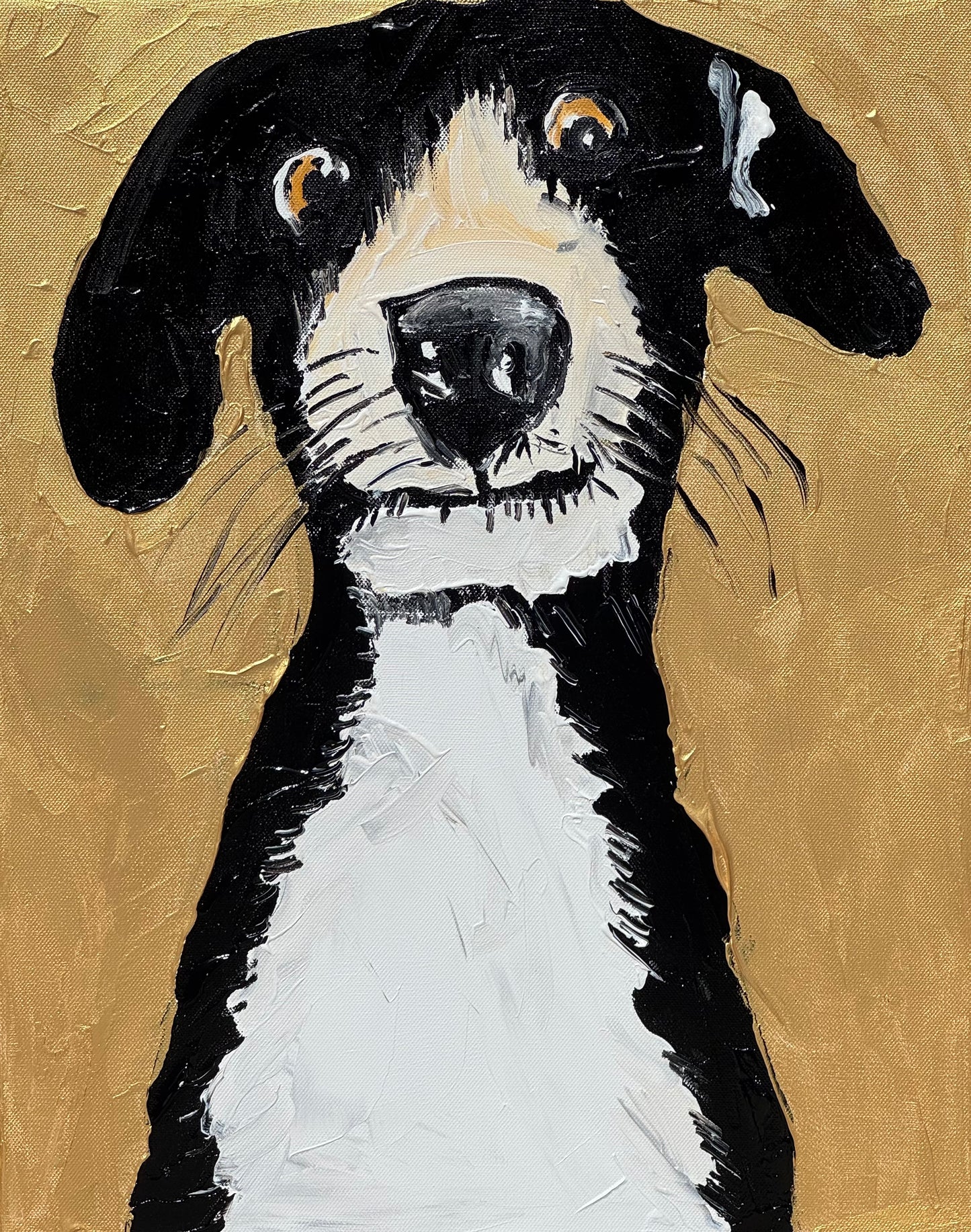 Original Abstract Oil Painting On 50 x 40cm Canvas Gold Background ‘Protector’ Dog