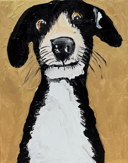 Original Abstract Oil Painting On 50 x 40cm Canvas Gold Background ‘Protector’ Dog