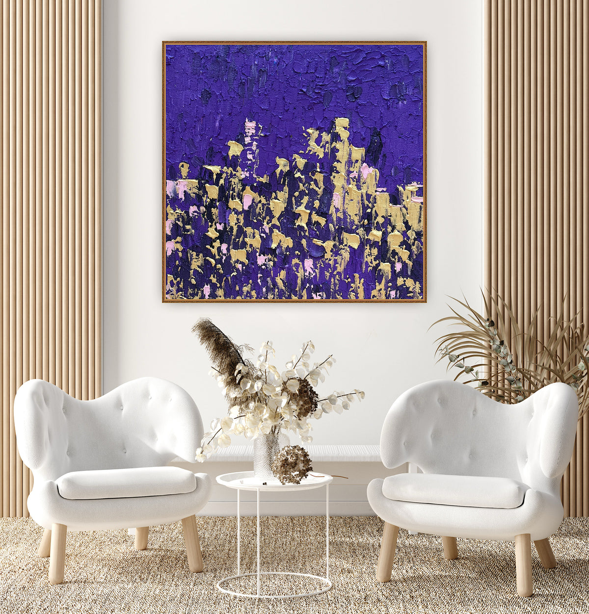 Oka Contemporary Abstract Original Oil Painting on  80x80cm canvas ‘London after Dark’ textured