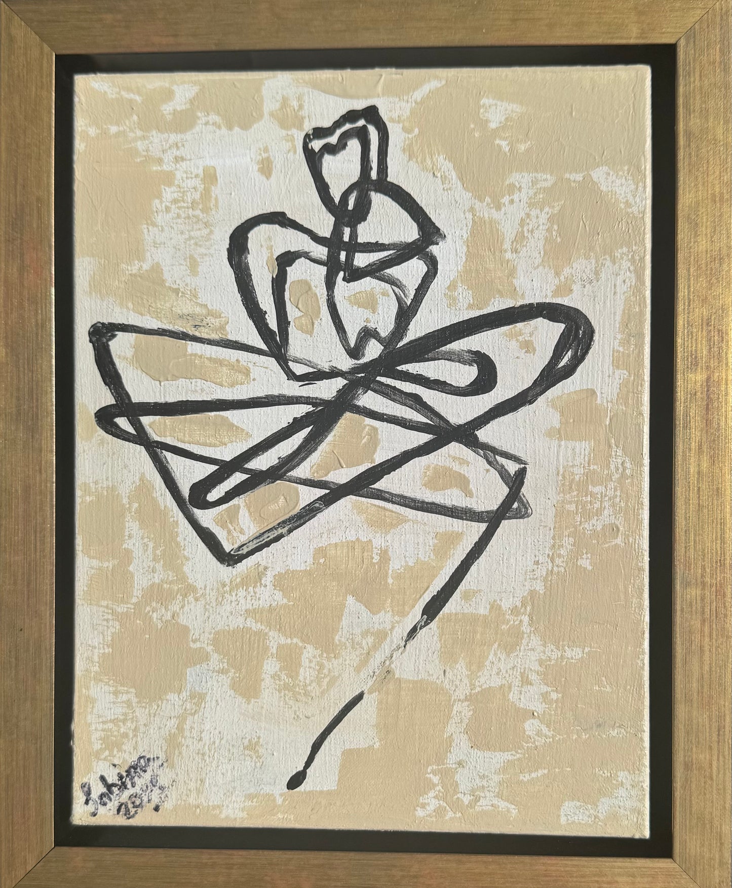 Framed Original Abstract contemporary Oil Painting On Canvas 25 x 20cm Lovers Oka