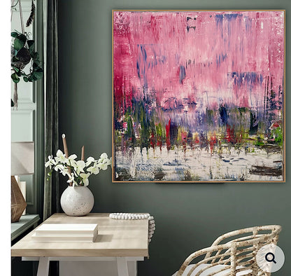 Oka style textured Original modern Abstract Oil Painting On Canvas 80 x 80cm ‘Pink Horizon’