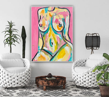 Large Abstract Original Oil Painting On 100x80cm canvas Colourful Nude
