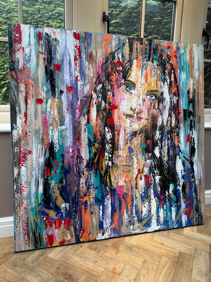 Oka Original Abstract Oil Painting On deep edge Canvas 120 x 120cm ‘Sapphire Eyes’