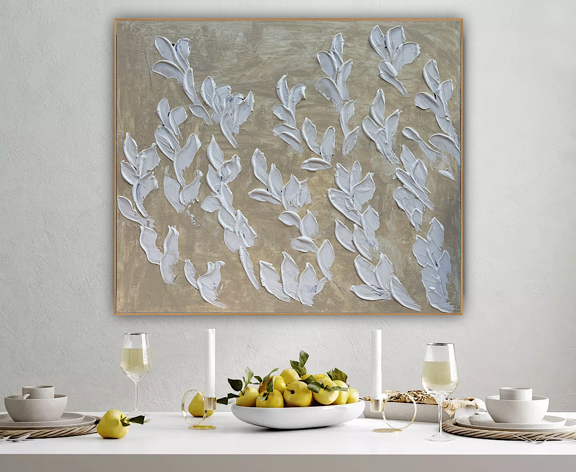 Textured Original Abstract Oil Painting On Canvas stream of leaves 120x100cm Oka