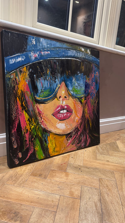 Framed Modern Original Abstract Oil Painting Canvas on 60x60cm Shades of Desire Woman’s portrait