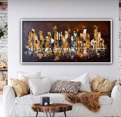 Richter Original Abstract Oil Painting On Canvas 60x120cm Cityscape escape New York
