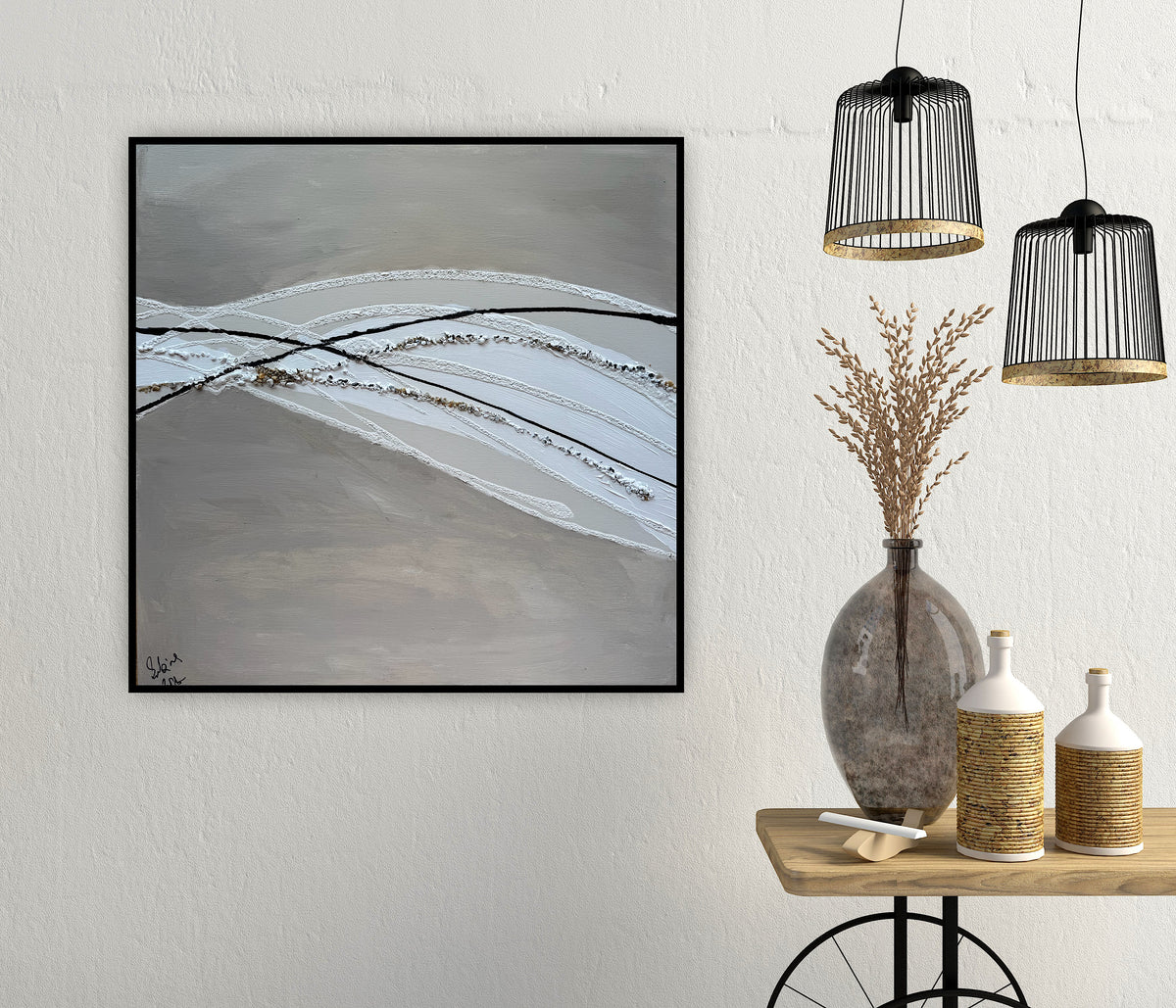 Set of 2 Modern Abstract Original Paintings On Canvas textured ‘Pebbles’  61 x 61cm each