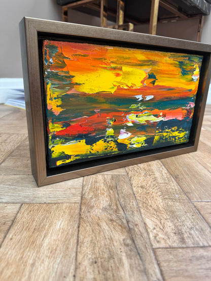 Framed in gold Original Abstract contemporary Oil Painting On Canvas 35x22cm Molten Sky