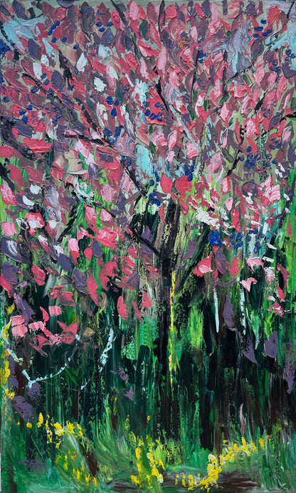 Original Abstract Oil Painting On Canvas 153 x 92cm Magnolia tree Oka