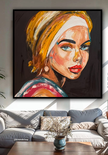 Richter Style Abstract Original Oil Painting On 90 x 90cm canvas Pillow Talk Eyes woman portrait