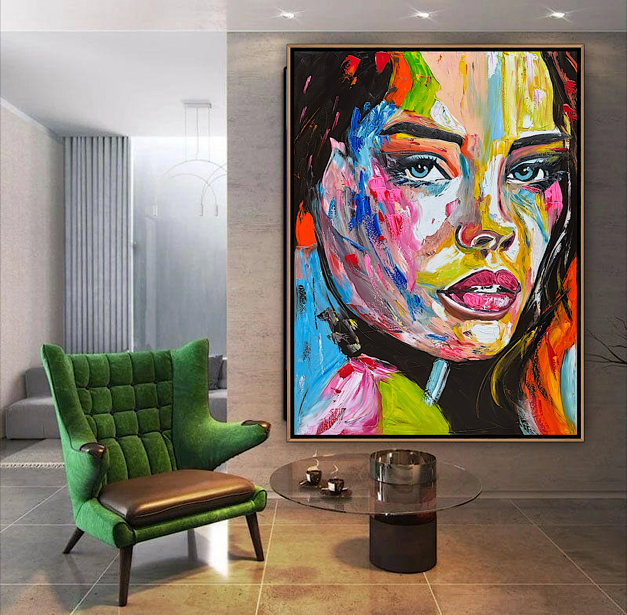 Contemporary Abstract Original Oil Painting On 100 x 80cm Canvas Chromatic Gaze woman portrait